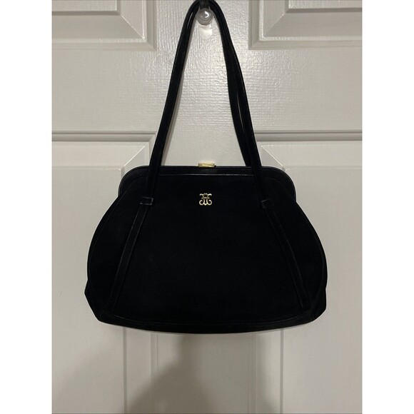 BIENEN-DAVIS Bergdorf Black Suede Evening Purse handbag With Coin Purse Flaws - Picture 1 of 16